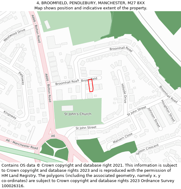 4, BROOMFIELD, PENDLEBURY, MANCHESTER, M27 8XX: Location map and indicative extent of plot