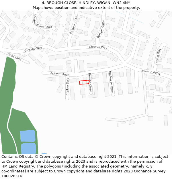 4, BROUGH CLOSE, HINDLEY, WIGAN, WN2 4NY: Location map and indicative extent of plot