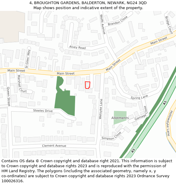 4, BROUGHTON GARDENS, BALDERTON, NEWARK, NG24 3QD: Location map and indicative extent of plot