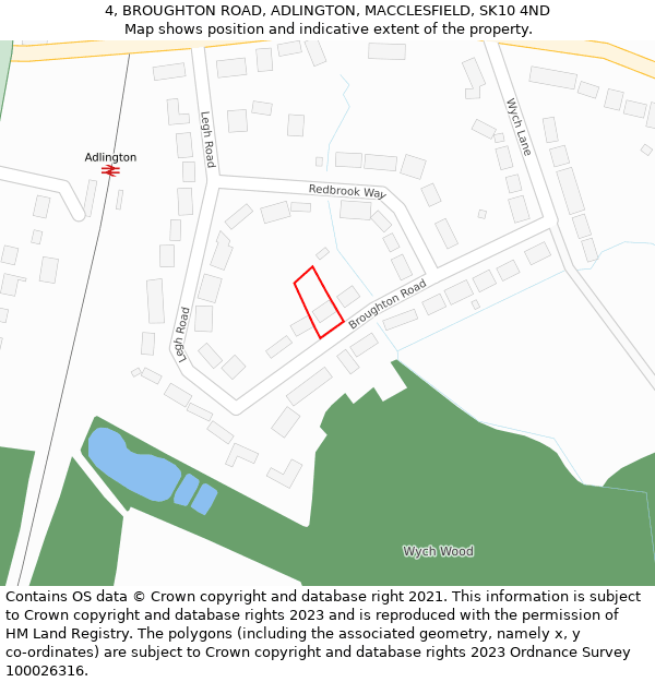4, BROUGHTON ROAD, ADLINGTON, MACCLESFIELD, SK10 4ND: Location map and indicative extent of plot