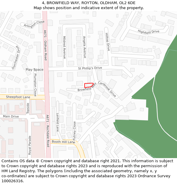 4, BROWFIELD WAY, ROYTON, OLDHAM, OL2 6DE: Location map and indicative extent of plot