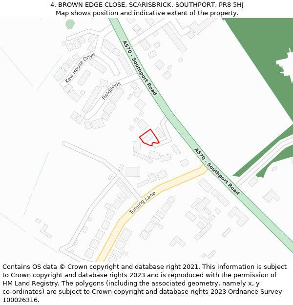 4, BROWN EDGE CLOSE, SCARISBRICK, SOUTHPORT, PR8 5HJ: Location map and indicative extent of plot