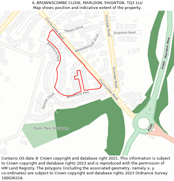 4, BROWNSCOMBE CLOSE, MARLDON, PAIGNTON, TQ3 1LU: Location map and indicative extent of plot