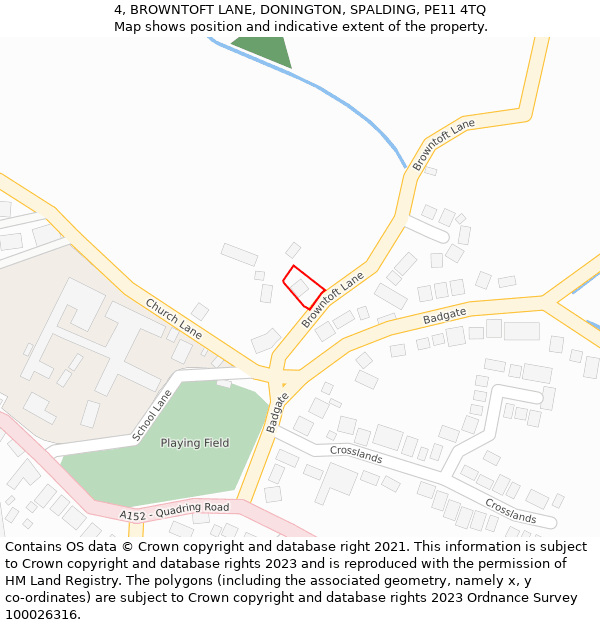 4, BROWNTOFT LANE, DONINGTON, SPALDING, PE11 4TQ: Location map and indicative extent of plot