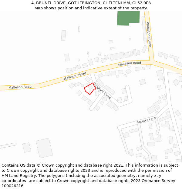 4, BRUNEL DRIVE, GOTHERINGTON, CHELTENHAM, GL52 9EA: Location map and indicative extent of plot