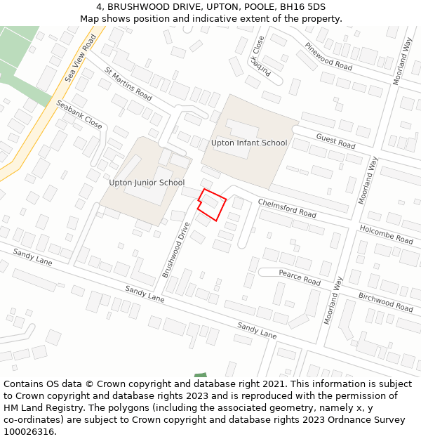 4, BRUSHWOOD DRIVE, UPTON, POOLE, BH16 5DS: Location map and indicative extent of plot