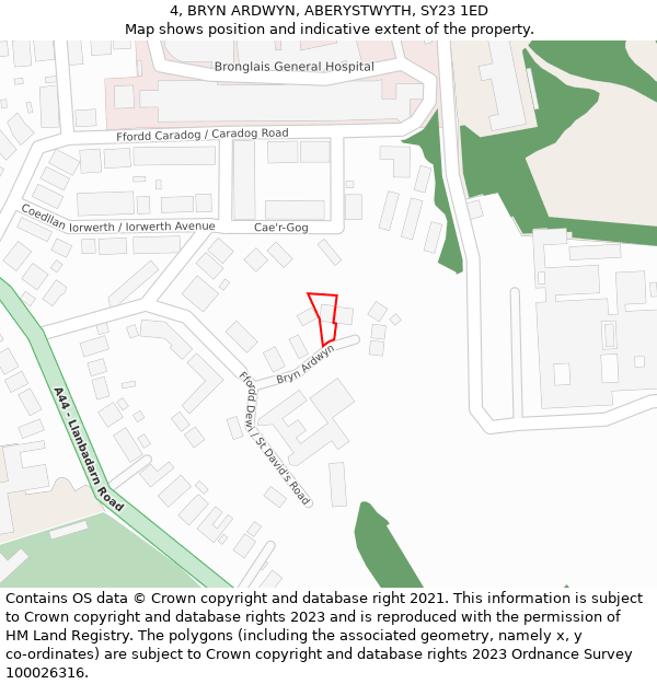 4, BRYN ARDWYN, ABERYSTWYTH, SY23 1ED: Location map and indicative extent of plot