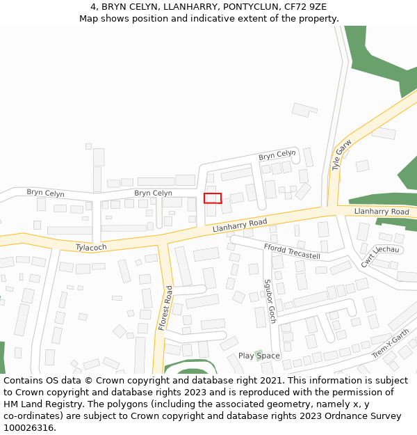 4, BRYN CELYN, LLANHARRY, PONTYCLUN, CF72 9ZE: Location map and indicative extent of plot