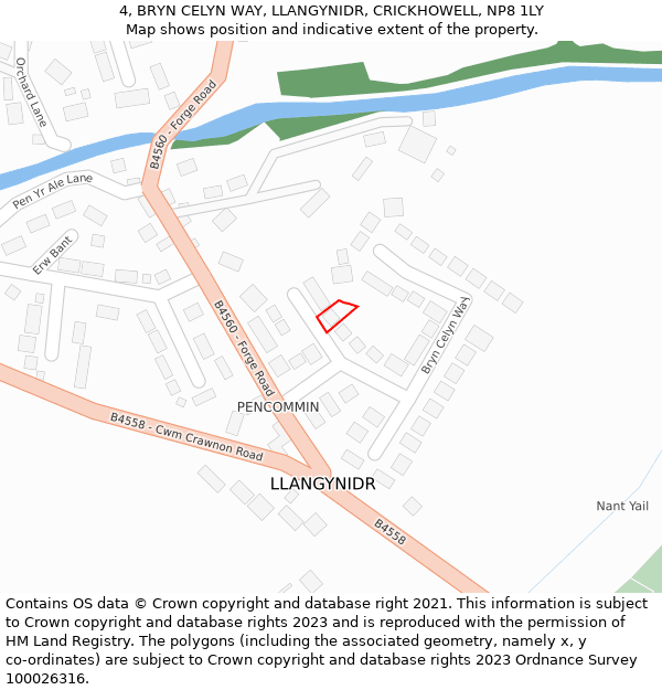 4, BRYN CELYN WAY, LLANGYNIDR, CRICKHOWELL, NP8 1LY: Location map and indicative extent of plot