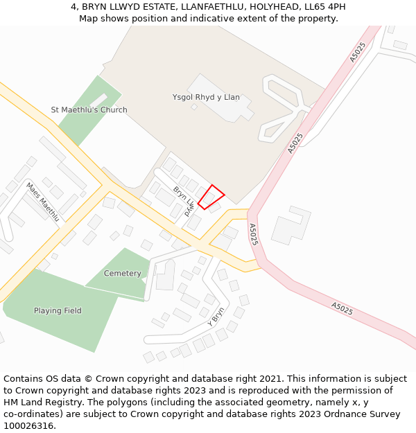 4, BRYN LLWYD ESTATE, LLANFAETHLU, HOLYHEAD, LL65 4PH: Location map and indicative extent of plot