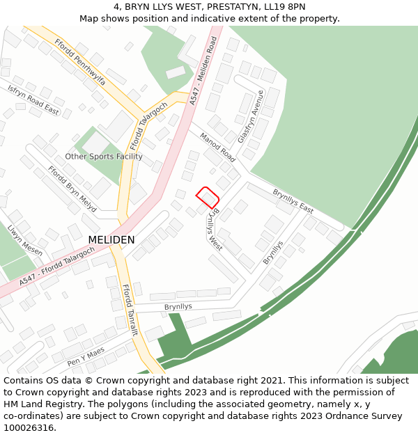 4, BRYN LLYS WEST, PRESTATYN, LL19 8PN: Location map and indicative extent of plot