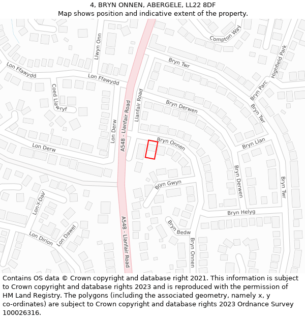 4, BRYN ONNEN, ABERGELE, LL22 8DF: Location map and indicative extent of plot