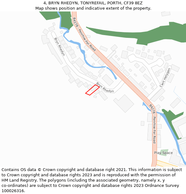 4, BRYN RHEDYN, TONYREFAIL, PORTH, CF39 8EZ: Location map and indicative extent of plot