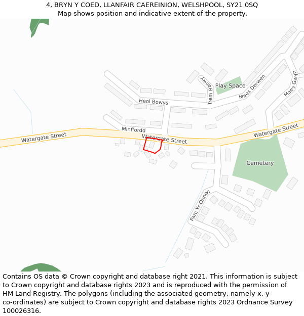 4, BRYN Y COED, LLANFAIR CAEREINION, WELSHPOOL, SY21 0SQ: Location map and indicative extent of plot