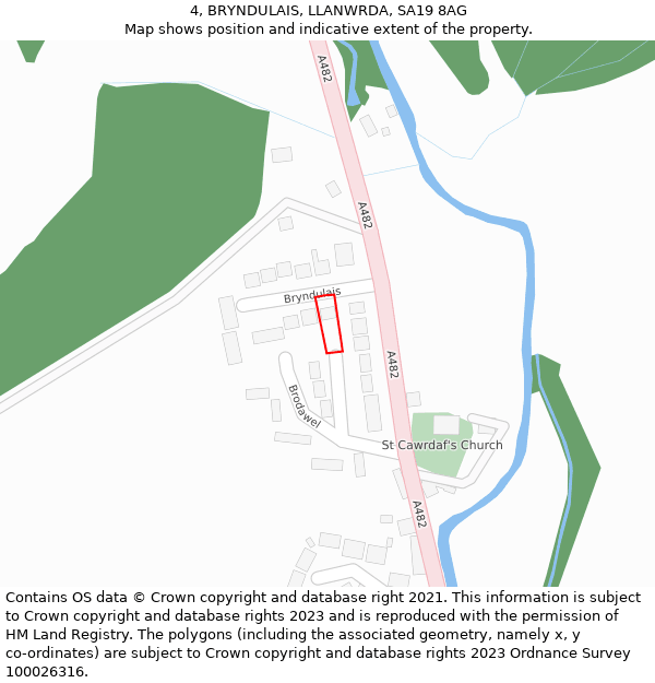 4, BRYNDULAIS, LLANWRDA, SA19 8AG: Location map and indicative extent of plot