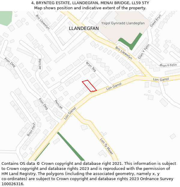 4, BRYNTEG ESTATE, LLANDEGFAN, MENAI BRIDGE, LL59 5TY: Location map and indicative extent of plot