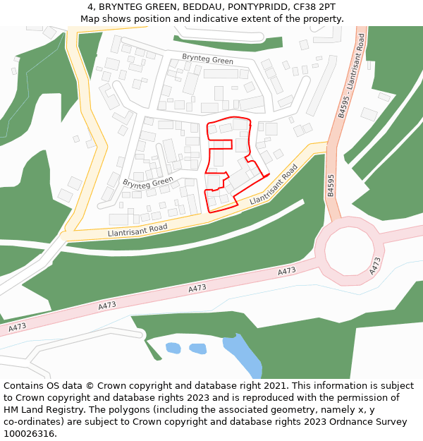 4, BRYNTEG GREEN, BEDDAU, PONTYPRIDD, CF38 2PT: Location map and indicative extent of plot