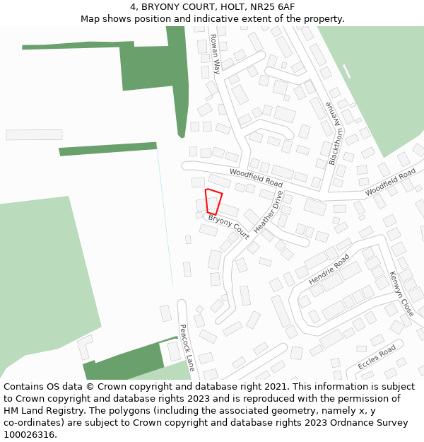 4, BRYONY COURT, HOLT, NR25 6AF: Location map and indicative extent of plot