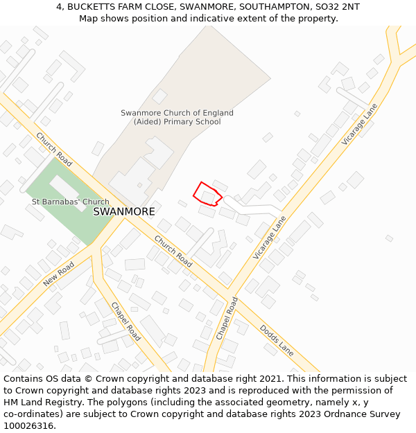 4, BUCKETTS FARM CLOSE, SWANMORE, SOUTHAMPTON, SO32 2NT: Location map and indicative extent of plot