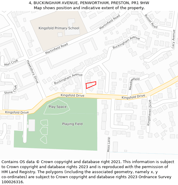 4, BUCKINGHAM AVENUE, PENWORTHAM, PRESTON, PR1 9HW: Location map and indicative extent of plot