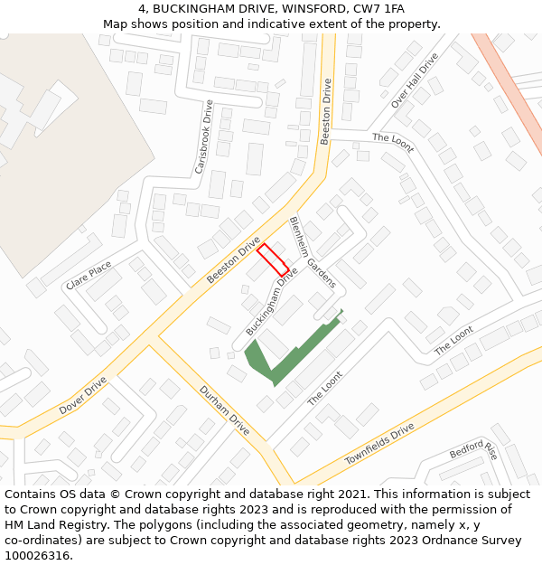 4, BUCKINGHAM DRIVE, WINSFORD, CW7 1FA: Location map and indicative extent of plot