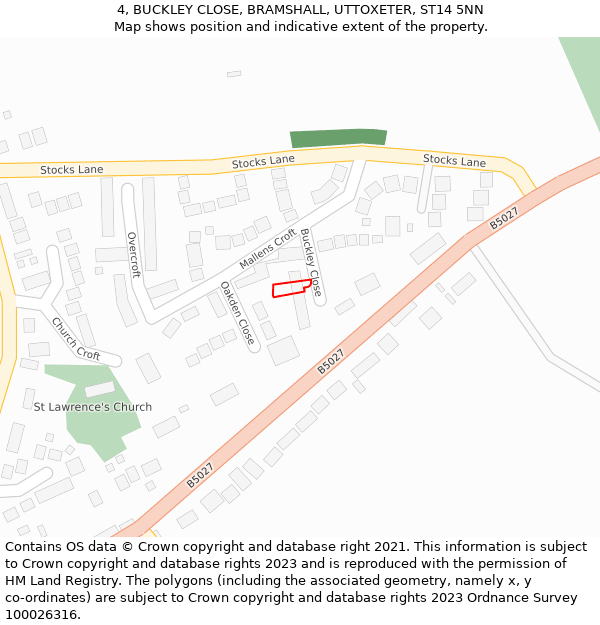 4, BUCKLEY CLOSE, BRAMSHALL, UTTOXETER, ST14 5NN: Location map and indicative extent of plot