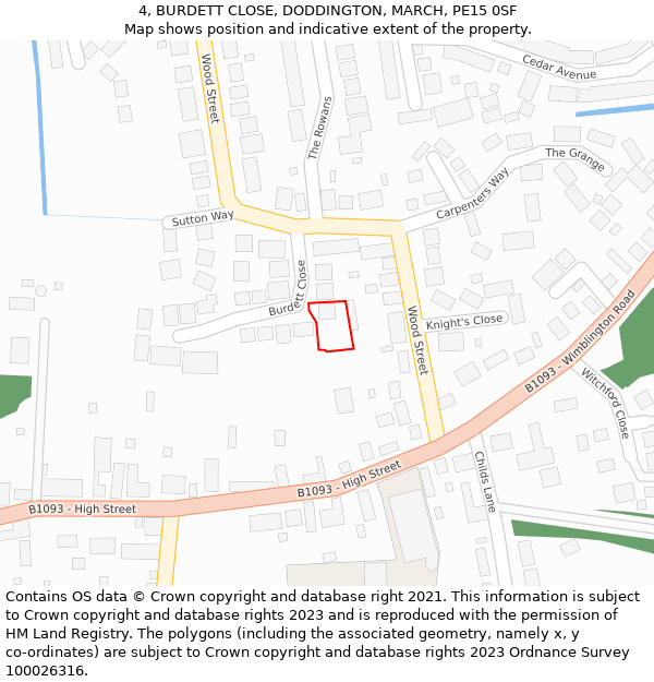 4, BURDETT CLOSE, DODDINGTON, MARCH, PE15 0SF: Location map and indicative extent of plot