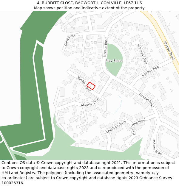 4, BURDITT CLOSE, BAGWORTH, COALVILLE, LE67 1HS: Location map and indicative extent of plot