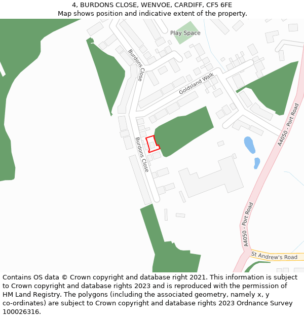 4, BURDONS CLOSE, WENVOE, CARDIFF, CF5 6FE: Location map and indicative extent of plot