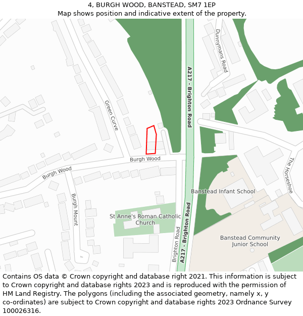 4, BURGH WOOD, BANSTEAD, SM7 1EP: Location map and indicative extent of plot