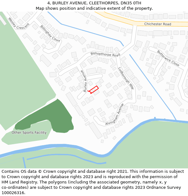 4, BURLEY AVENUE, CLEETHORPES, DN35 0TH: Location map and indicative extent of plot