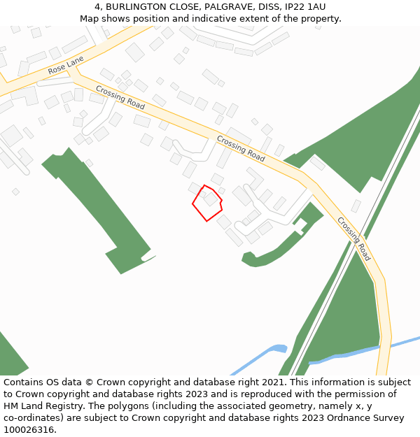 4, BURLINGTON CLOSE, PALGRAVE, DISS, IP22 1AU: Location map and indicative extent of plot
