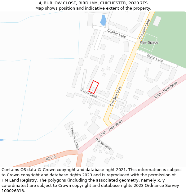 4, BURLOW CLOSE, BIRDHAM, CHICHESTER, PO20 7ES: Location map and indicative extent of plot