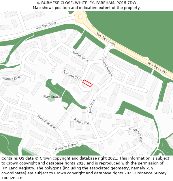 4, BURMESE CLOSE, WHITELEY, FAREHAM, PO15 7DW: Location map and indicative extent of plot