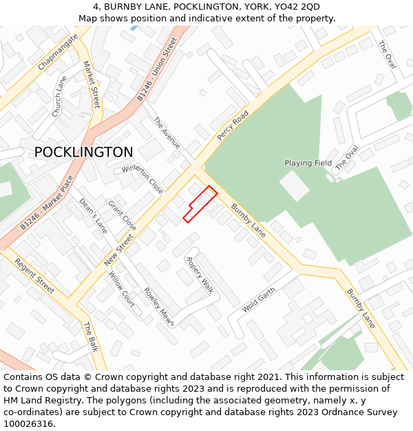 4, BURNBY LANE, POCKLINGTON, YORK, YO42 2QD: Location map and indicative extent of plot