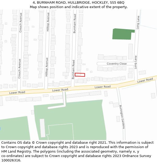 4, BURNHAM ROAD, HULLBRIDGE, HOCKLEY, SS5 6BQ: Location map and indicative extent of plot