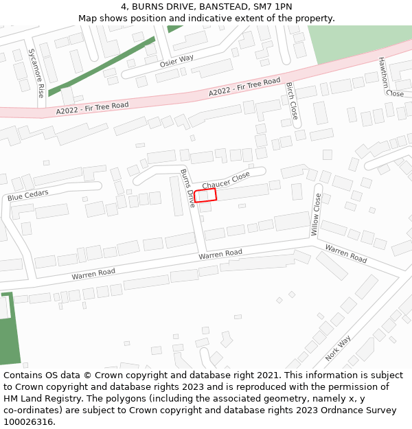 4, BURNS DRIVE, BANSTEAD, SM7 1PN: Location map and indicative extent of plot