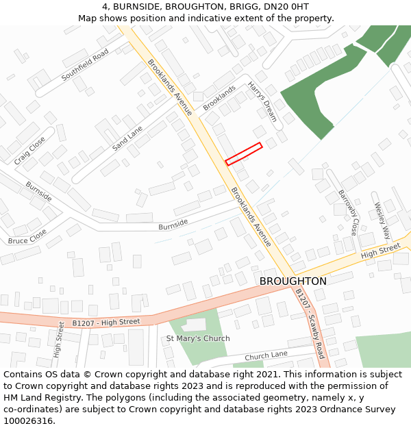 4, BURNSIDE, BROUGHTON, BRIGG, DN20 0HT: Location map and indicative extent of plot