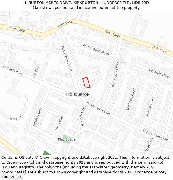 4, BURTON ACRES DRIVE, KIRKBURTON, HUDDERSFIELD, HD8 0RD: Location map and indicative extent of plot