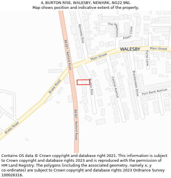 4, BURTON RISE, WALESBY, NEWARK, NG22 9NL: Location map and indicative extent of plot