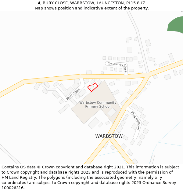 4, BURY CLOSE, WARBSTOW, LAUNCESTON, PL15 8UZ: Location map and indicative extent of plot