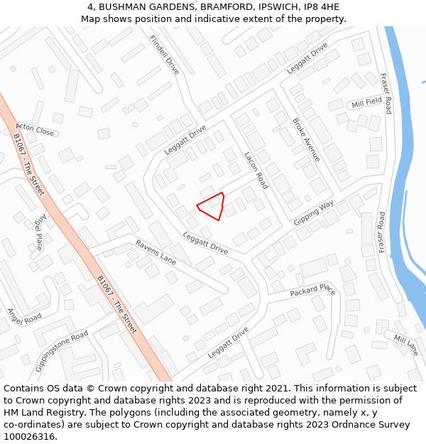 4, BUSHMAN GARDENS, BRAMFORD, IPSWICH, IP8 4HE: Location map and indicative extent of plot