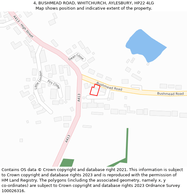 4, BUSHMEAD ROAD, WHITCHURCH, AYLESBURY, HP22 4LG: Location map and indicative extent of plot