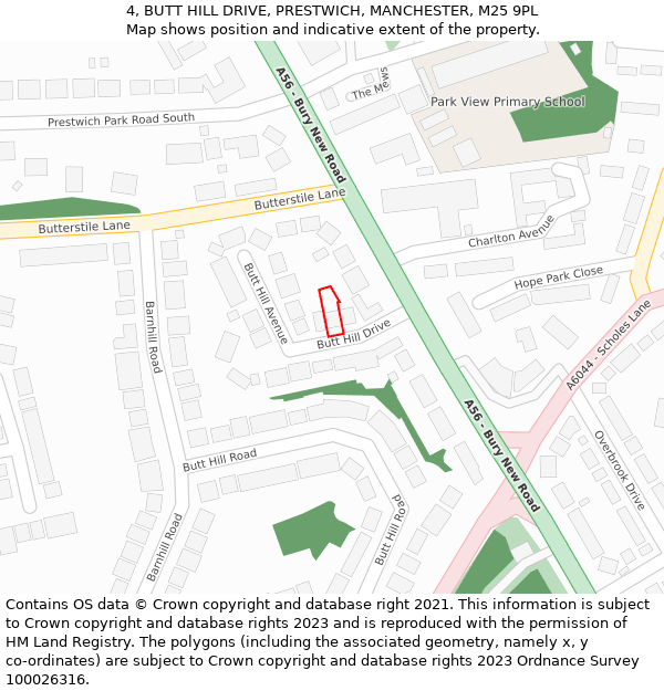 4, BUTT HILL DRIVE, PRESTWICH, MANCHESTER, M25 9PL: Location map and indicative extent of plot