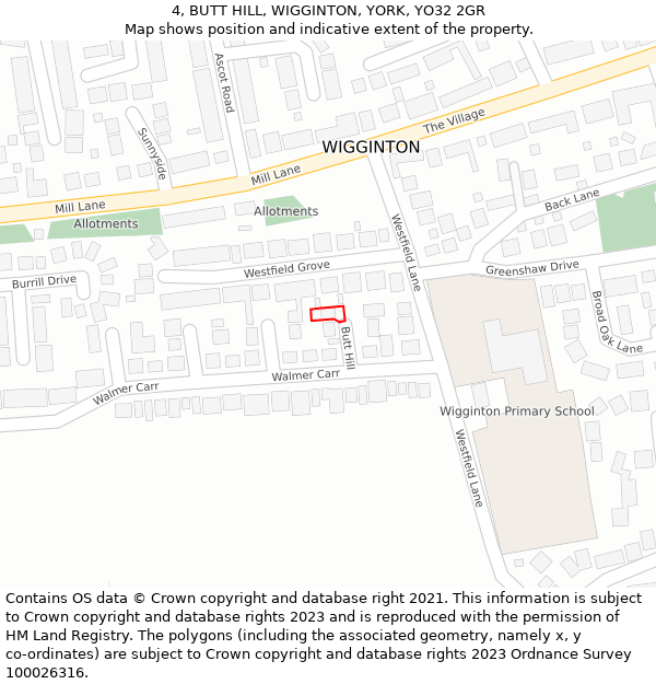 4, BUTT HILL, WIGGINTON, YORK, YO32 2GR: Location map and indicative extent of plot