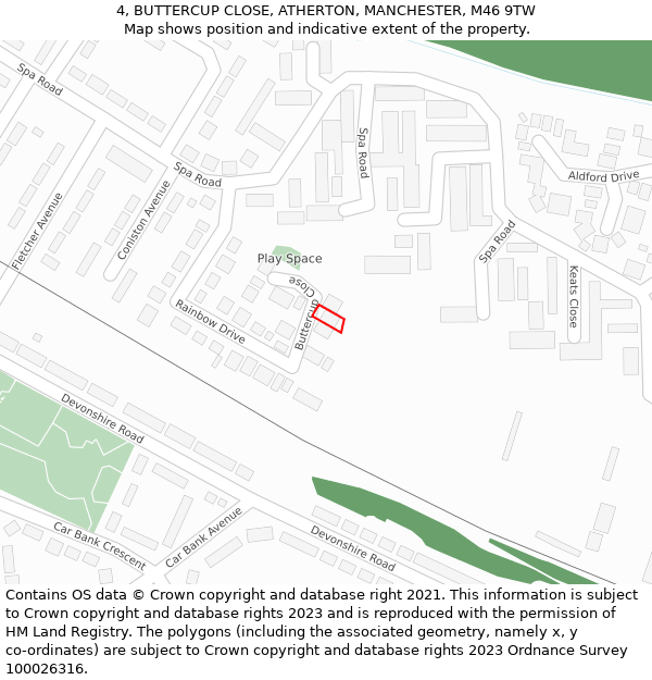 4, BUTTERCUP CLOSE, ATHERTON, MANCHESTER, M46 9TW: Location map and indicative extent of plot