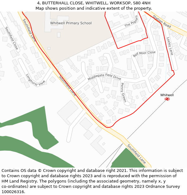 4, BUTTERHALL CLOSE, WHITWELL, WORKSOP, S80 4NH: Location map and indicative extent of plot