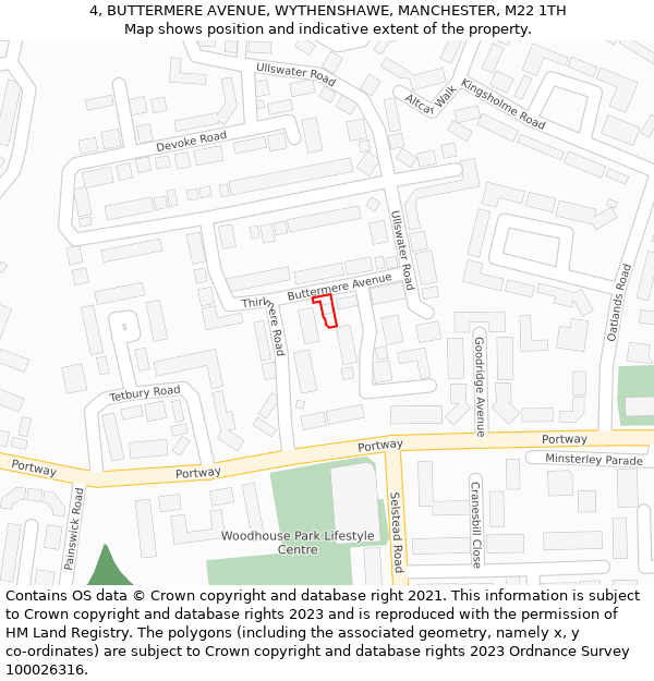 4, BUTTERMERE AVENUE, WYTHENSHAWE, MANCHESTER, M22 1TH: Location map and indicative extent of plot