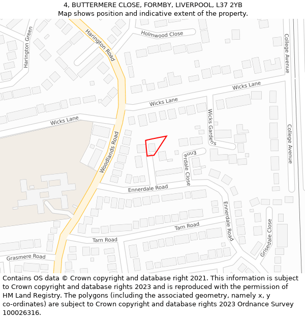 4, BUTTERMERE CLOSE, FORMBY, LIVERPOOL, L37 2YB: Location map and indicative extent of plot