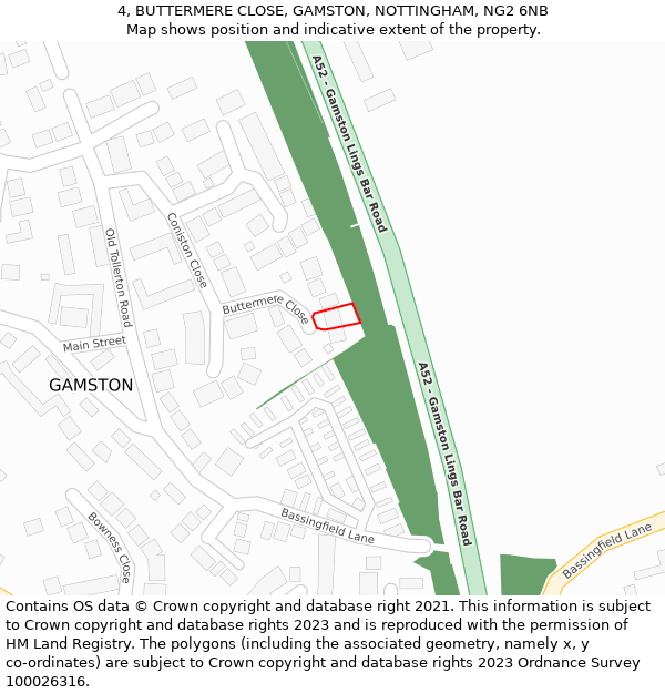 4, BUTTERMERE CLOSE, GAMSTON, NOTTINGHAM, NG2 6NB: Location map and indicative extent of plot